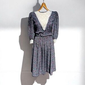 🌻VINTAGE Lady Carol of NY Floral Prairie Secretary Lace Trim Dress Size Medium